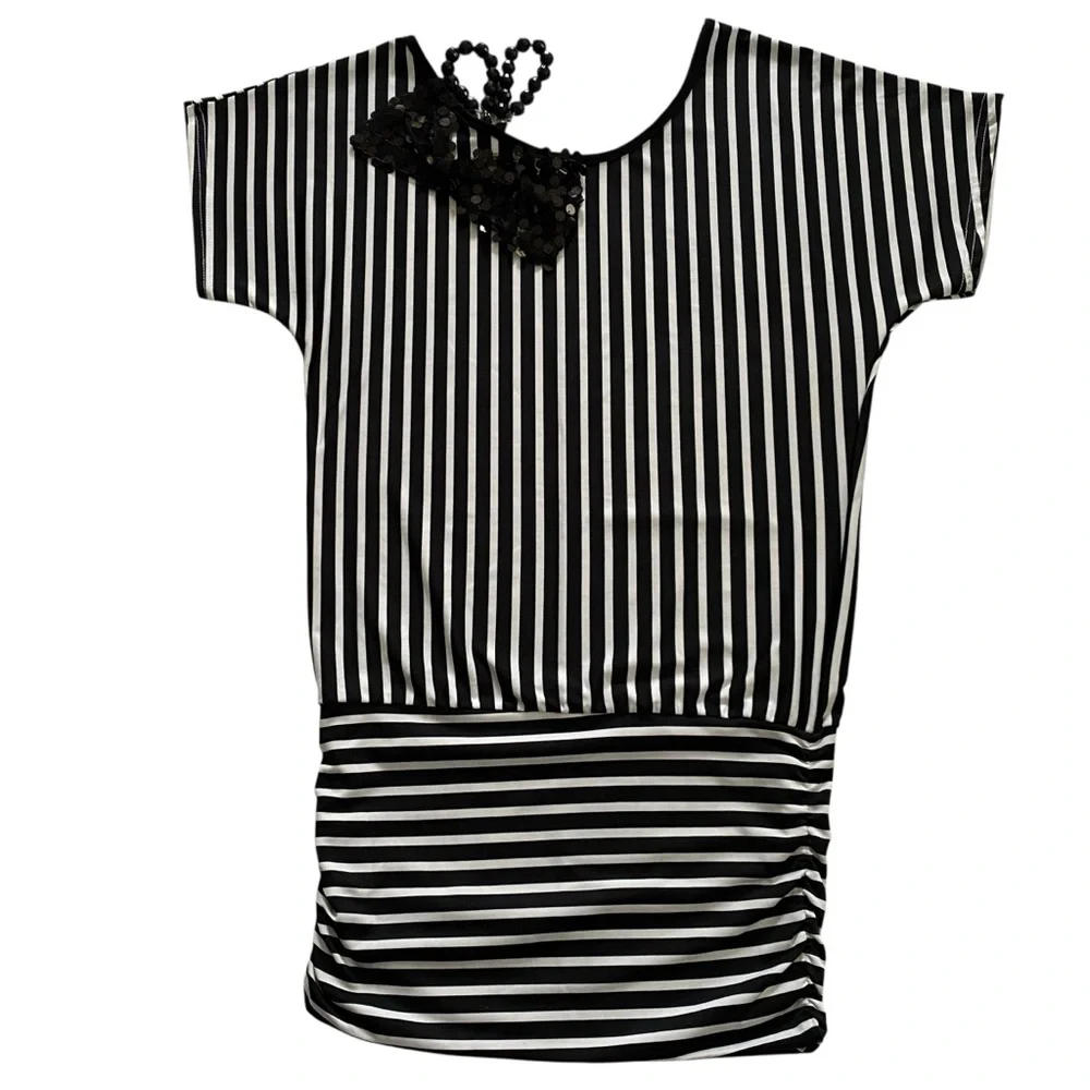 Boutique Women’s Stripes One Shoulder Ribbon Sequin Beaded Striped Sexy Dress S